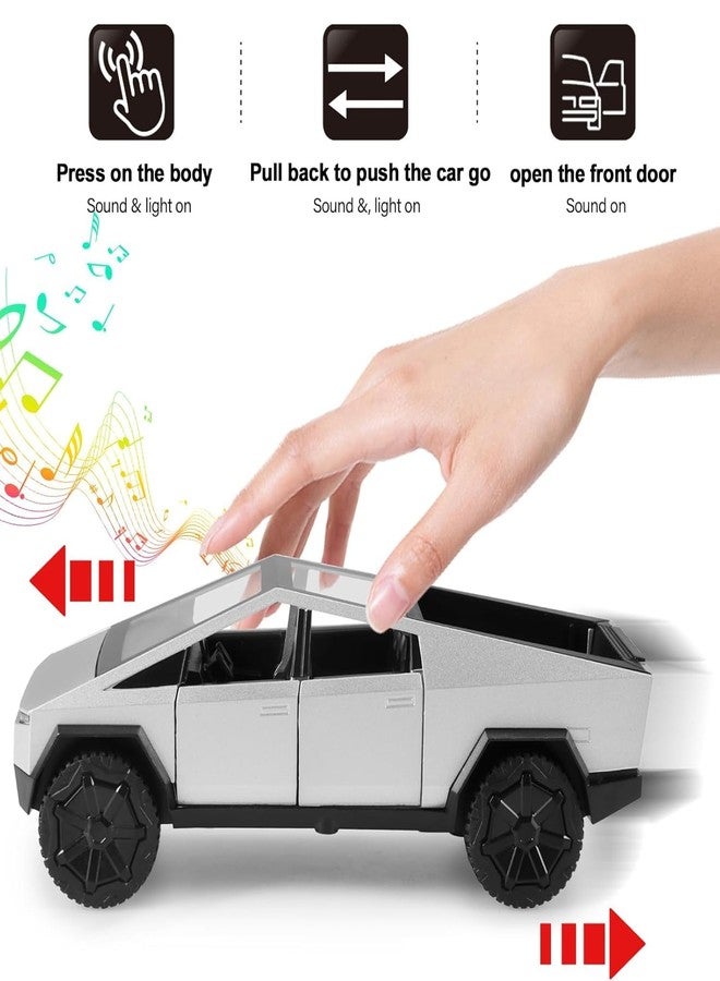 PLUSPOINT Cybertruck Model Car 1/36 Toys With Lights Diecast Cyber Cars Pull Back Metal Model Toy Trucks And Pickup Truck Toys For Kids And Cyber Truck Enthusiasts, Black - Image 2